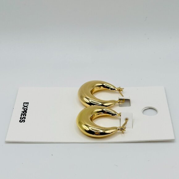 Express Gold Chunky Hoop Earrings Bold Dome Huggie Style NWT Fashion Jewelry - Picture 2 of 4